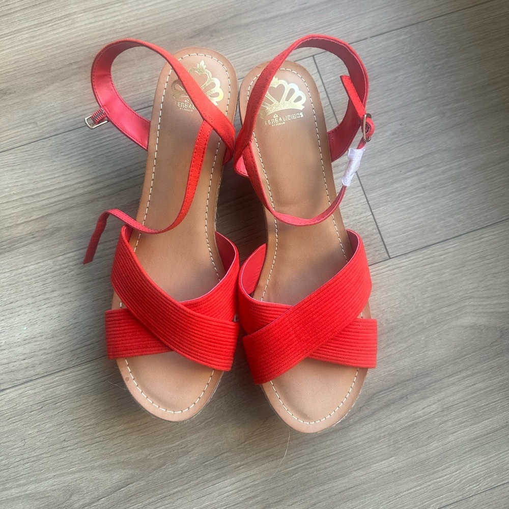 Fergalicious Bright Red Crisscross Ankle Strap Sandals
